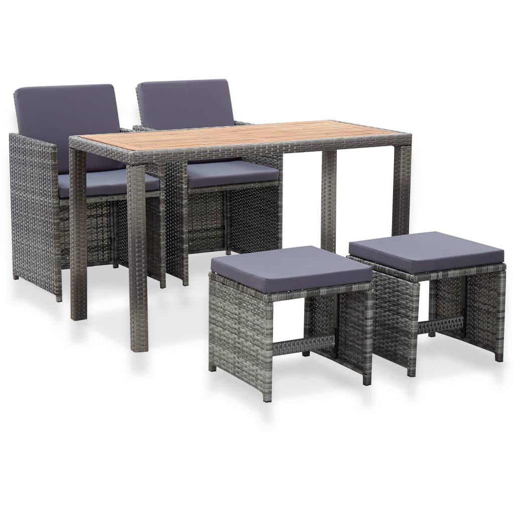 Ensemble à manger d'extérieur 5pcs Rotin bois acacia Anthracite - XIOS