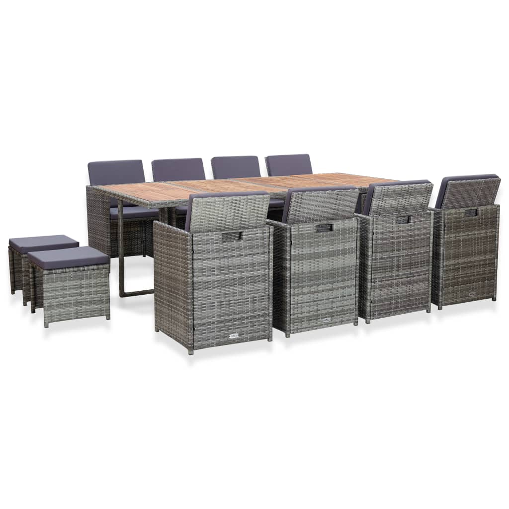 Salon de jardin 13 pcs Résine tressée bois d'acacia Anthracite - XIOS