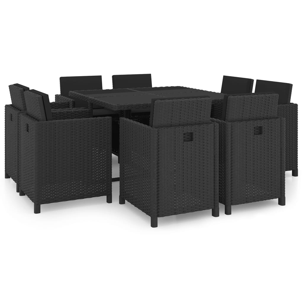Ensemble à manger d'extérieur 9pcs coussins résine tressée noir - XIOS