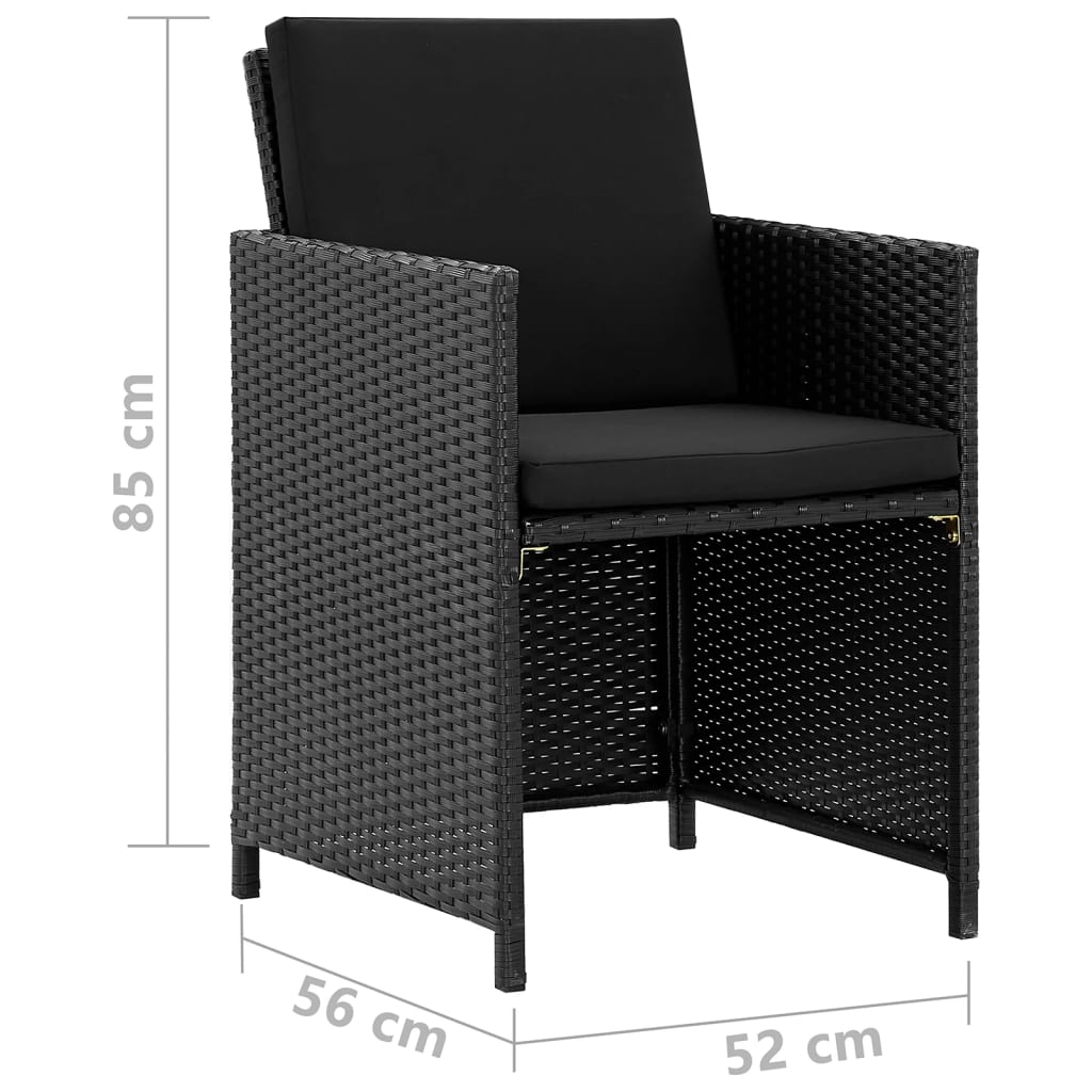 Ensemble à manger d'extérieur 9pcs coussins résine tressée noir - XIOS