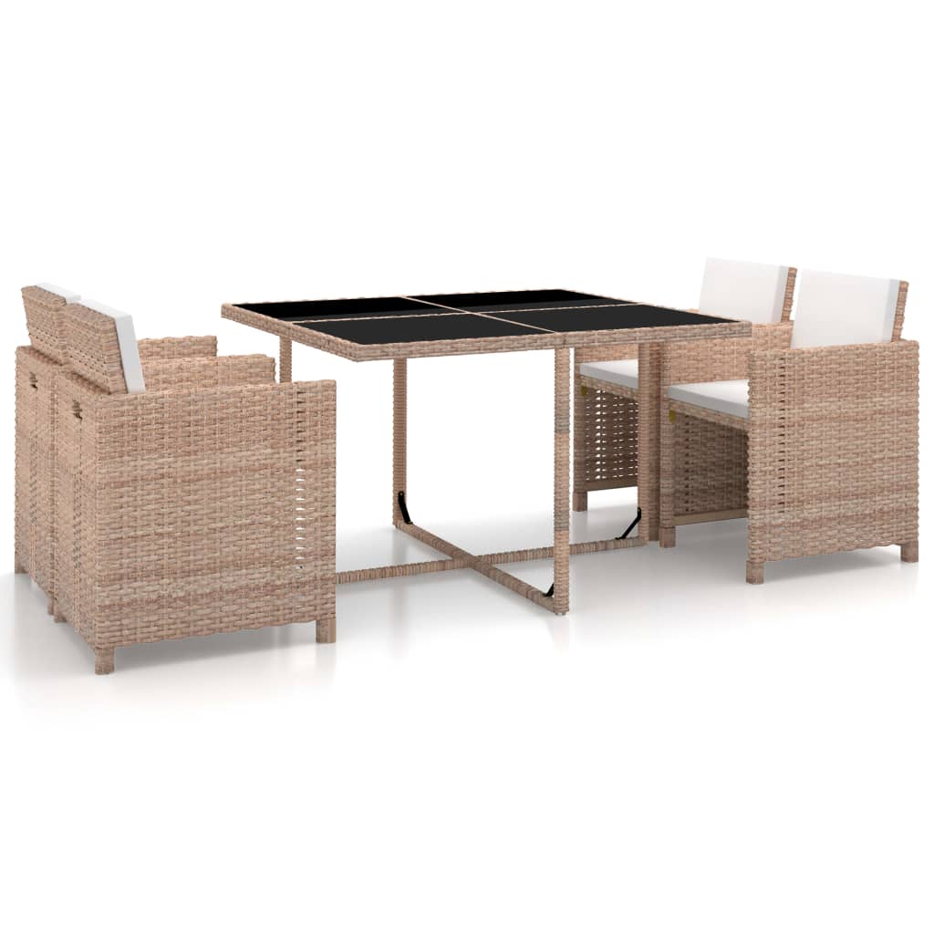 Ensemble à manger d'extérieur avec coussins 5 pcs Rotin Beige - XIOS