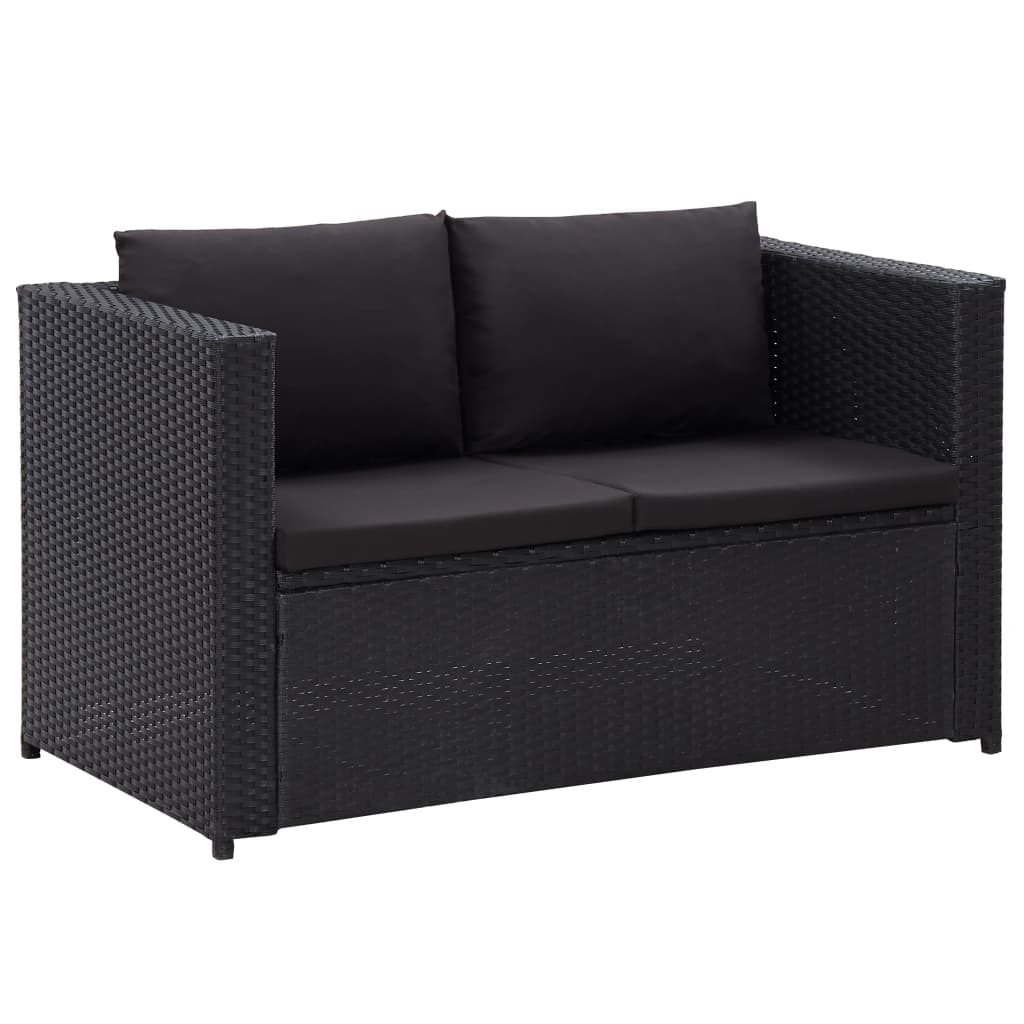 Salon de jardin 3 pcs avec coussins Résine tressée Noir