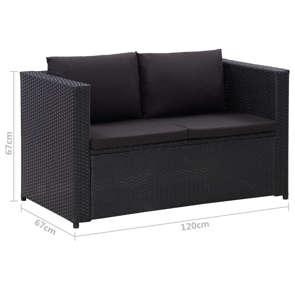Salon de jardin 3 pcs avec coussins Résine tressée Noir