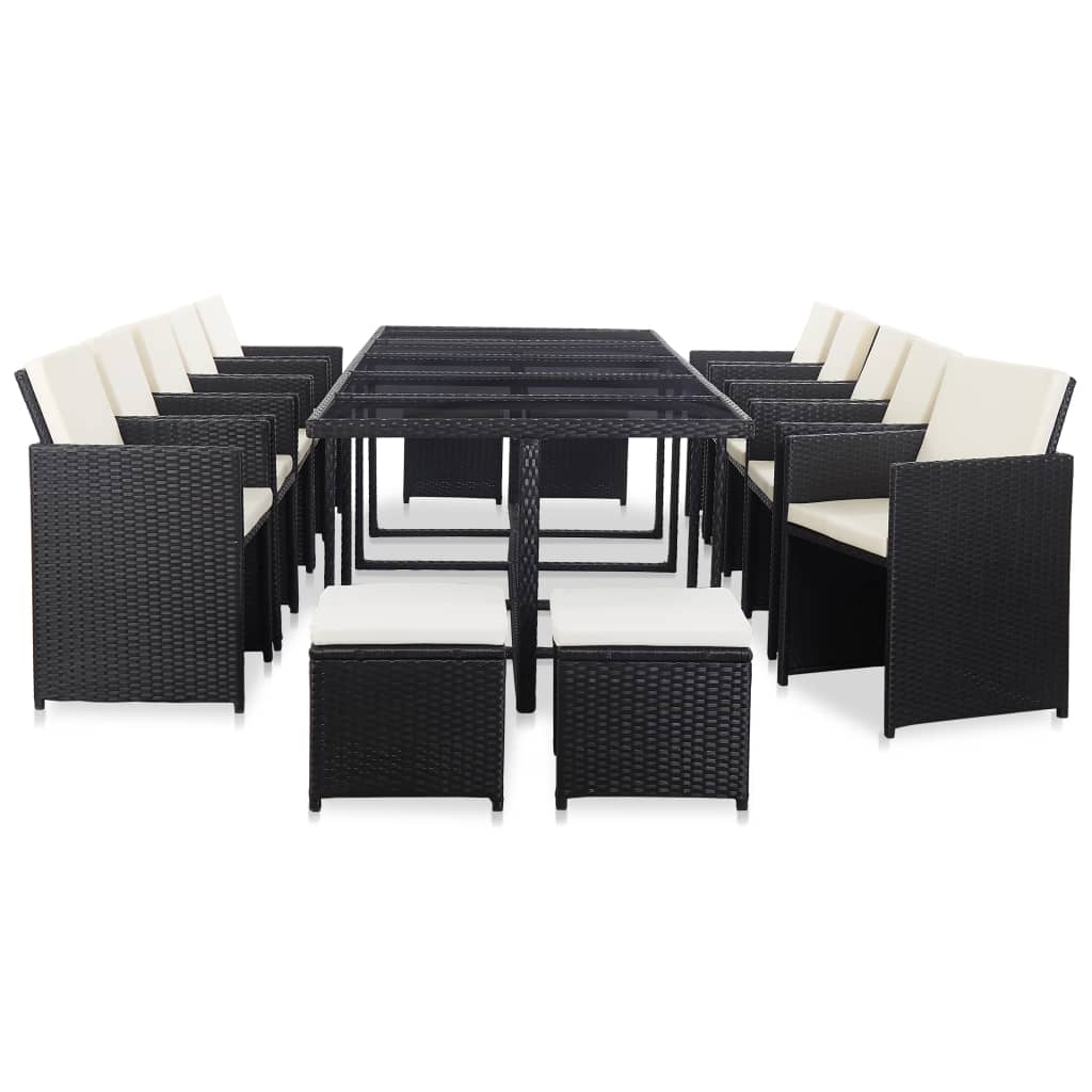 Ensemble à manger d'extérieur 15 pcs avec coussins rotin Noir - XIOS