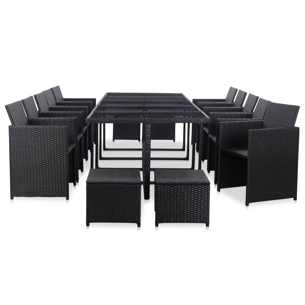 Ensemble à manger d'extérieur 15 pcs avec coussins rotin Noir - XIOS