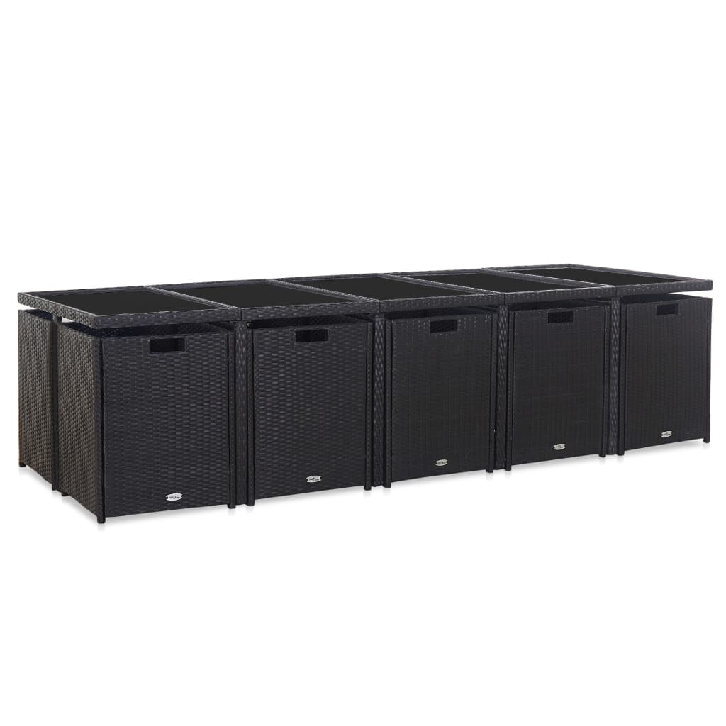 Ensemble à manger d'extérieur 15 pcs avec coussins rotin Noir - XIOS