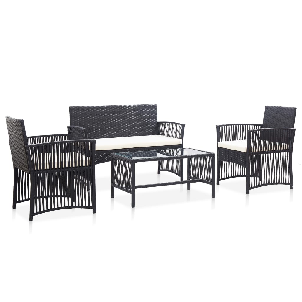 Salon de jardin 4 pcs avec coussin Résine tressée Noir - XIOS