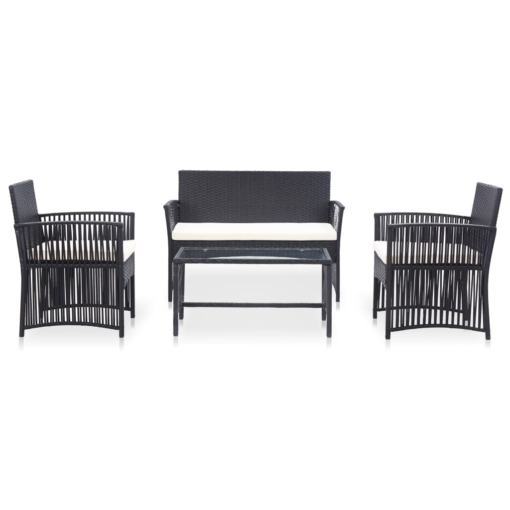 Salon de jardin 4 pcs avec coussin Résine tressée Noir - XIOS