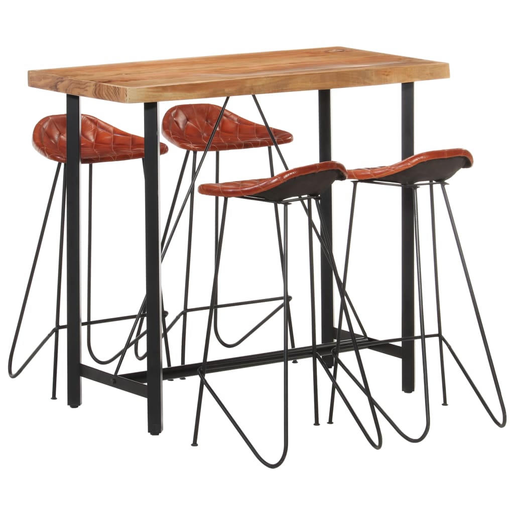 Ensemble de bar 5 pcs Bois solide et cuir véritable - XIOS