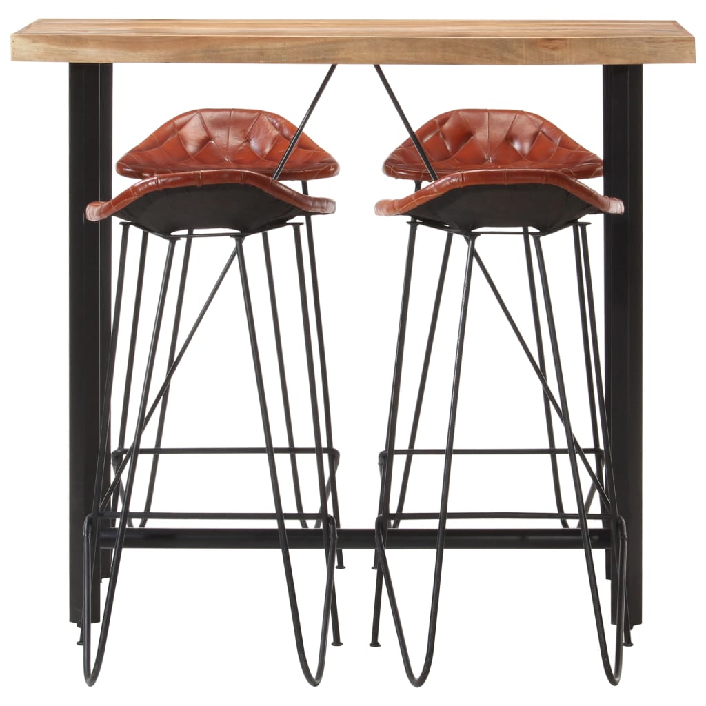 Ensemble de bar 5 pcs Bois solide et cuir véritable - XIOS
