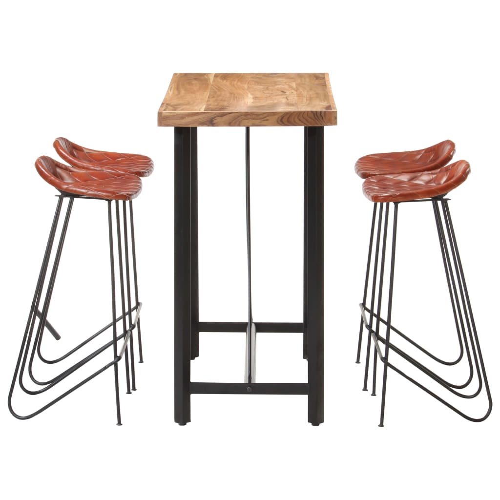 Ensemble de bar 5 pcs Bois solide et cuir véritable - XIOS