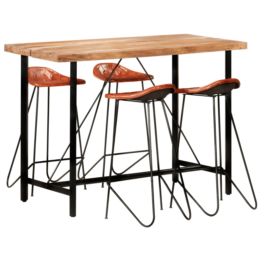 Ensemble de bar 5 pcs Bois solide et cuir véritable - XIOS