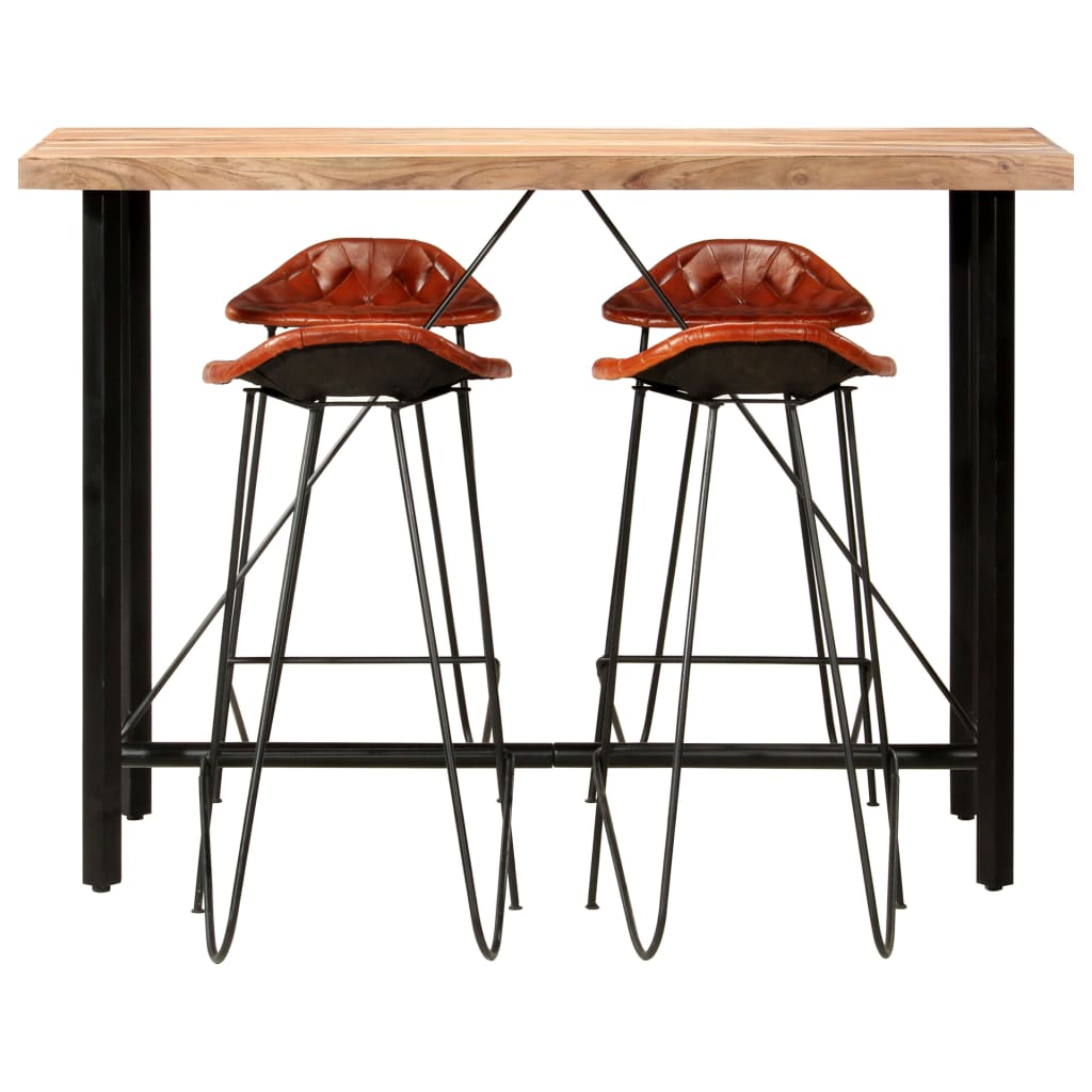 Ensemble de bar 5 pcs Bois solide et cuir véritable - XIOS