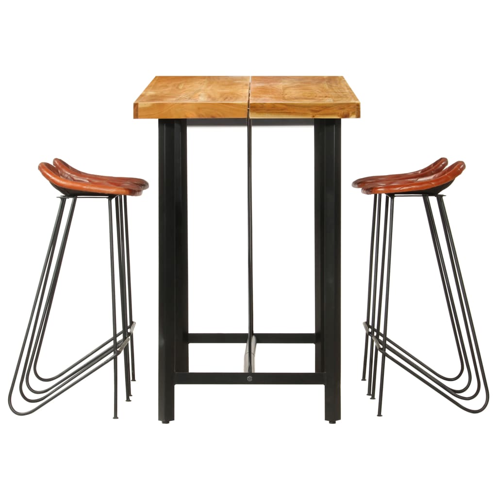Ensemble de bar 5 pcs Bois solide et cuir véritable - XIOS