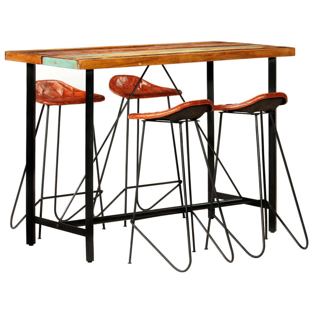 Ensemble de bar 5 pcs Bois de récupération et cuir véritable - XIOS