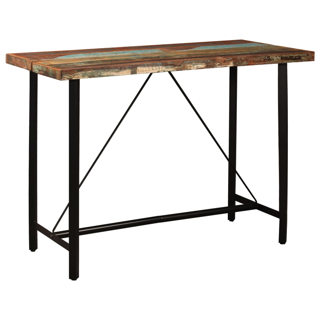 Ensemble de bar 5 pcs Bois de récupération et cuir véritable - XIOS