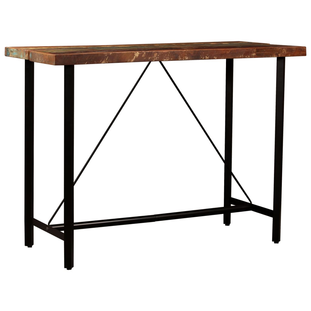 Ensemble de bar 5 pcs Bois de récupération et cuir véritable - XIOS
