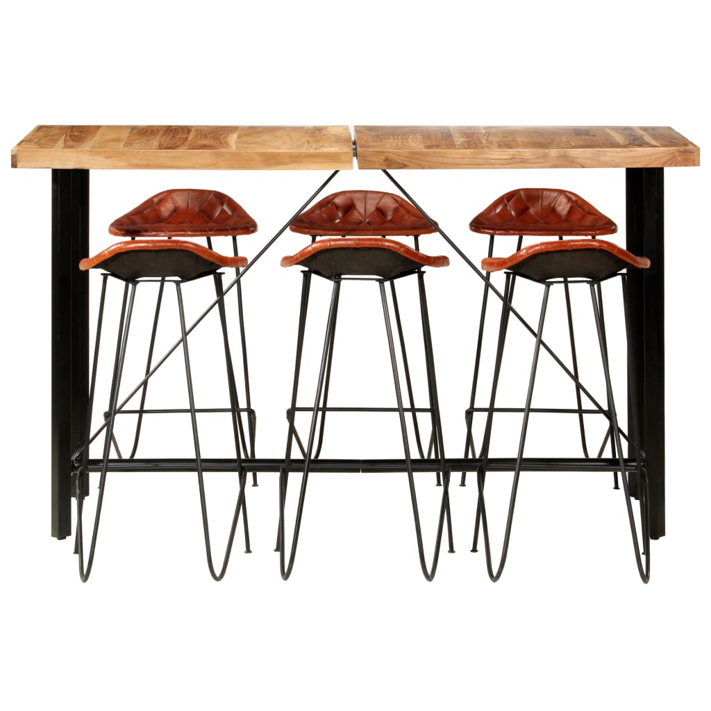 Ensemble de bar 7 pcs Bois solide et cuir véritable - XIOS