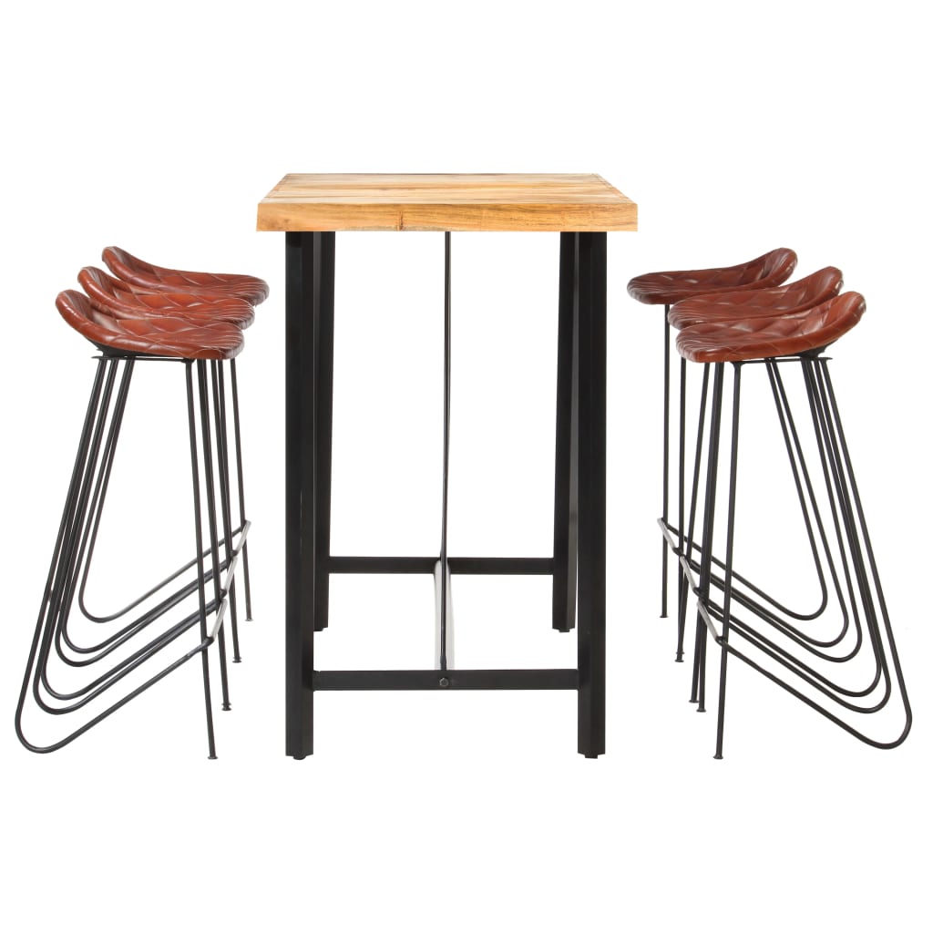 Ensemble de bar 7 pcs Bois solide et cuir véritable - XIOS