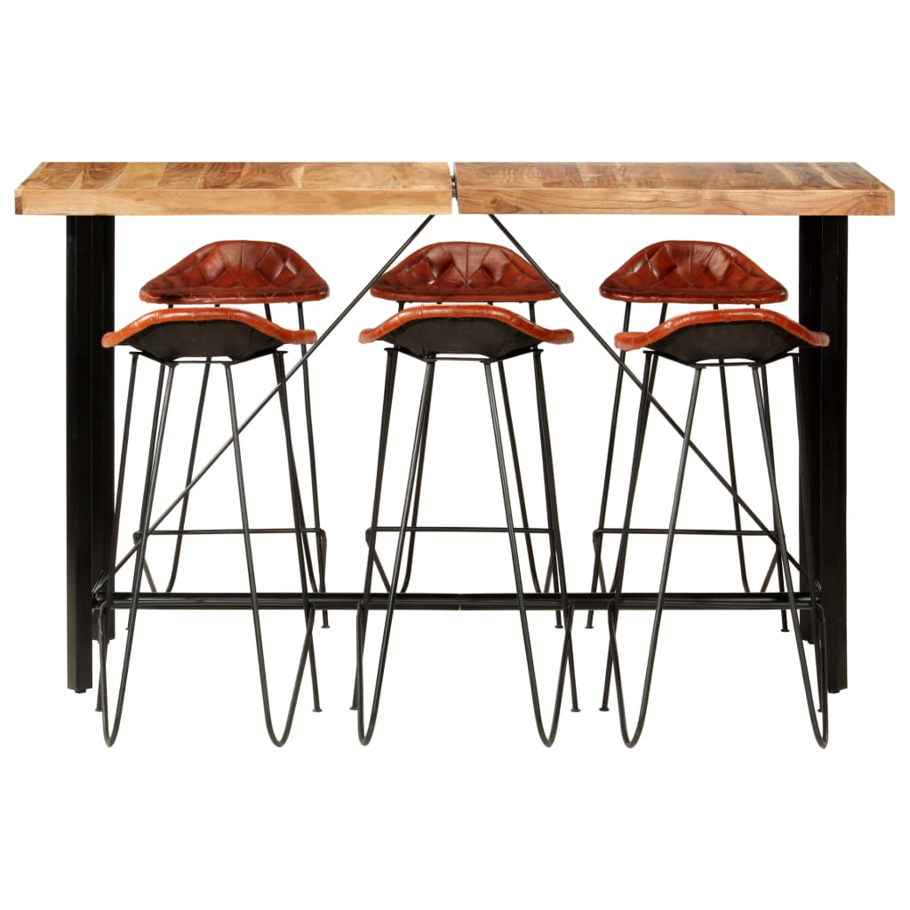 Ensemble de bar 7 pcs Bois d'acacia solide et cuir véritable - XIOS