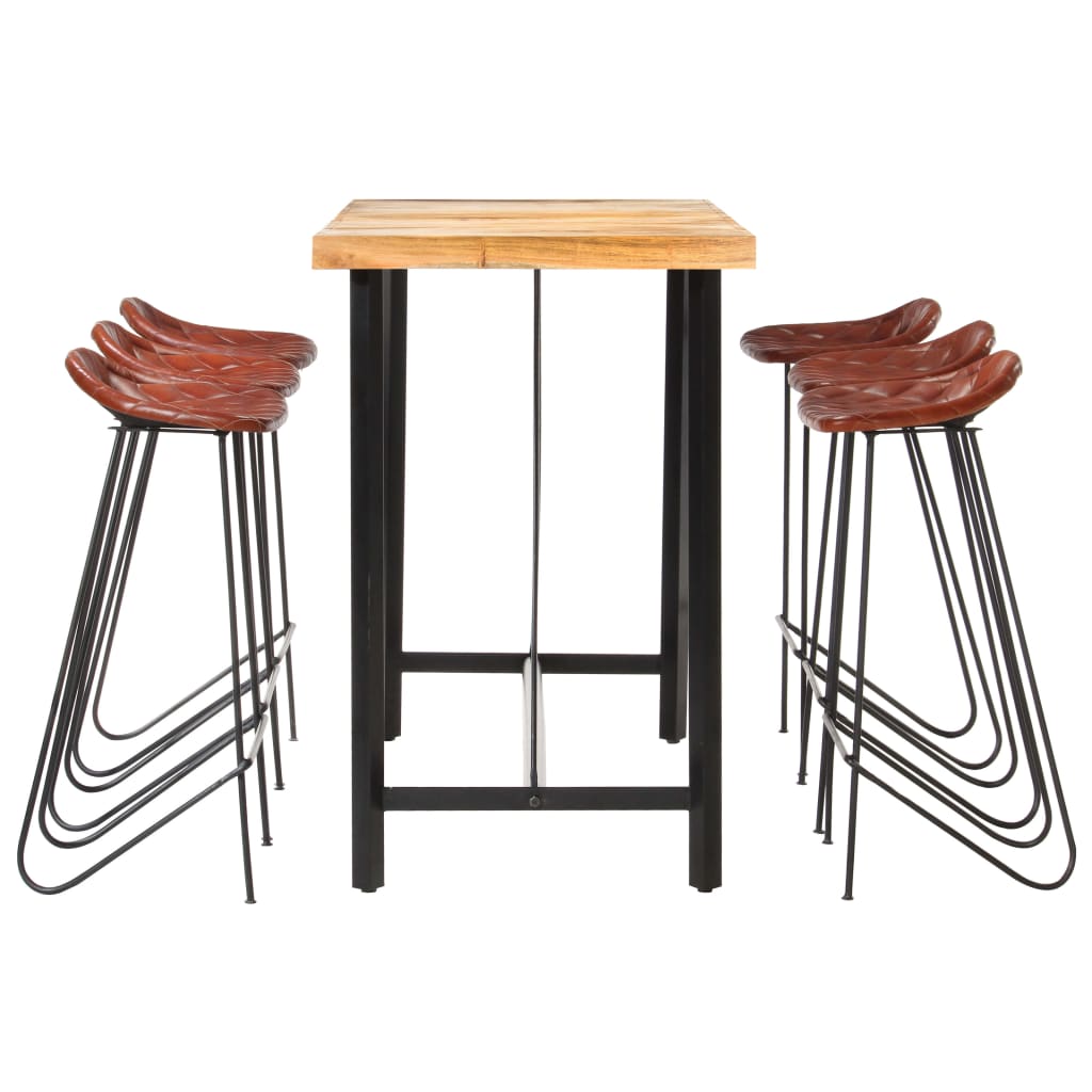 Ensemble de bar 7 pcs Bois d'acacia solide et cuir véritable - XIOS