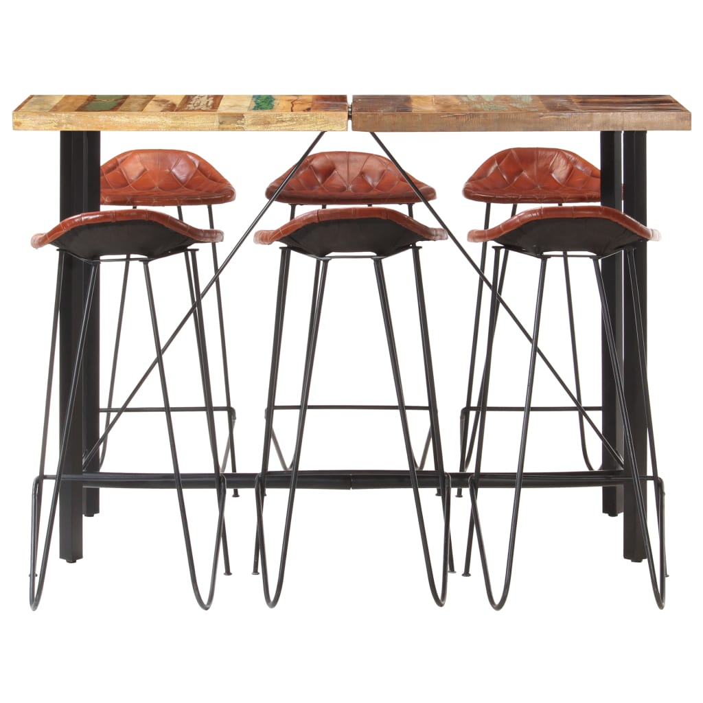 Ensemble de bar 7 pcs Bois de récupération et cuir véritable - XIOS