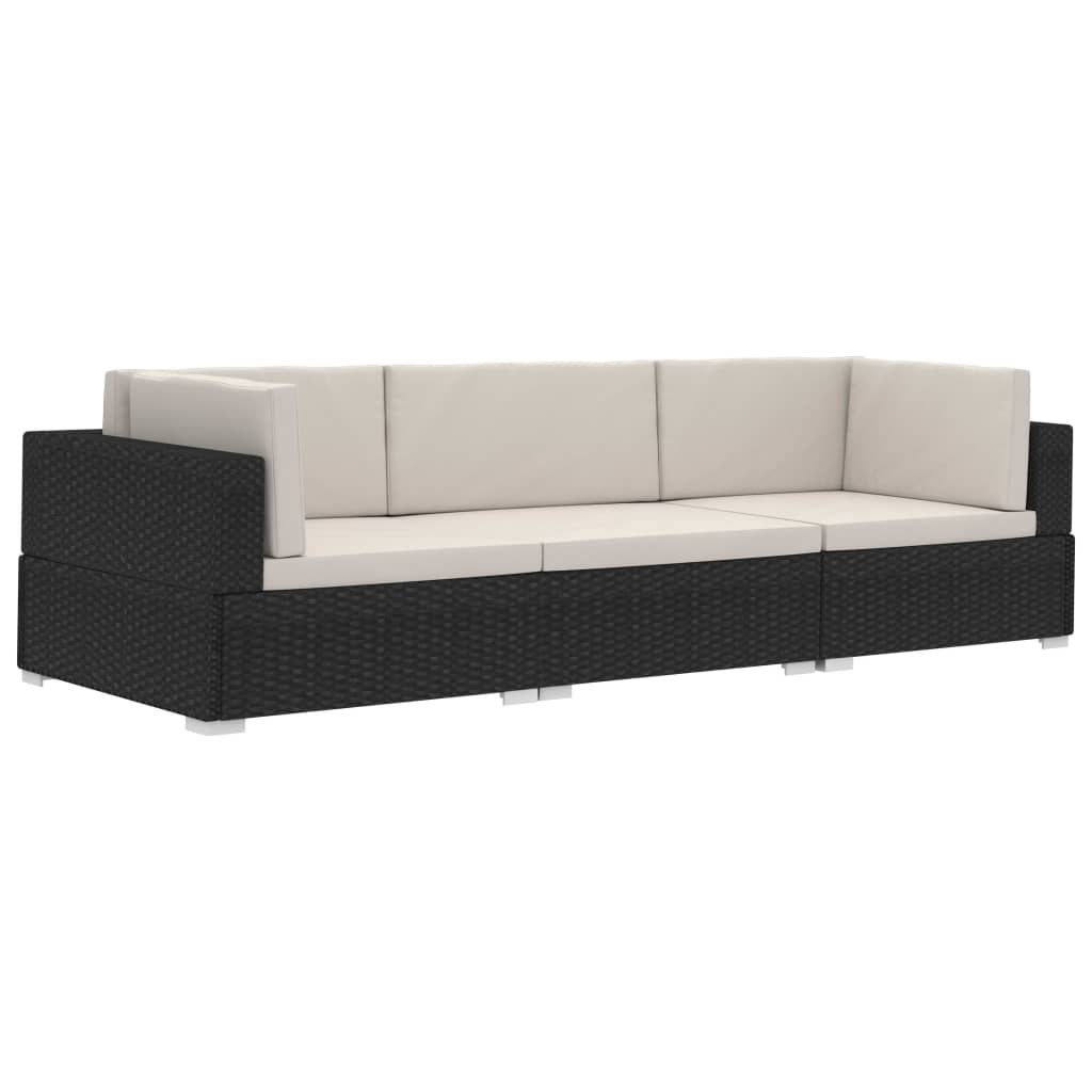 Salon de jardin 3 pcs avec coussins résine tressée noir - XIOS