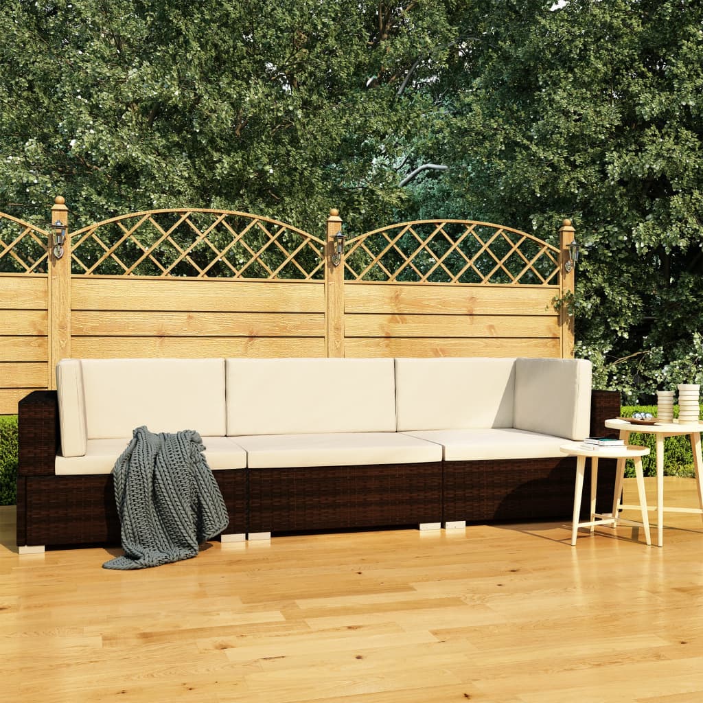 Salon de jardin 3 pcs avec coussins Résine tressée Marron - XIOS