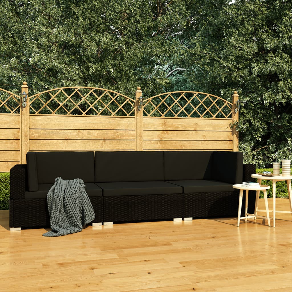 Salon de jardin 3 pcs avec coussins résine tressée noir - XIOS