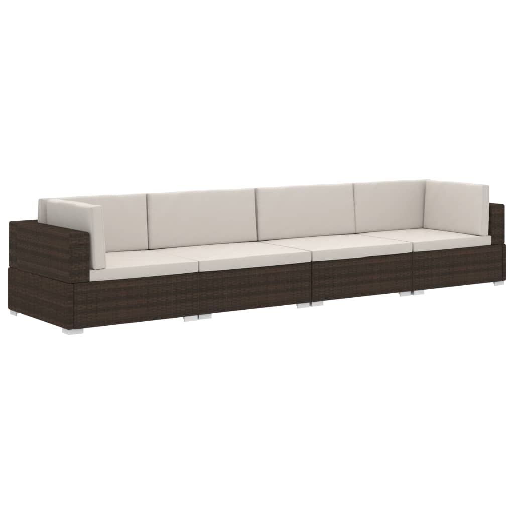 Salon de jardin 4 pcs avec coussins résine tressée marron - XIOS