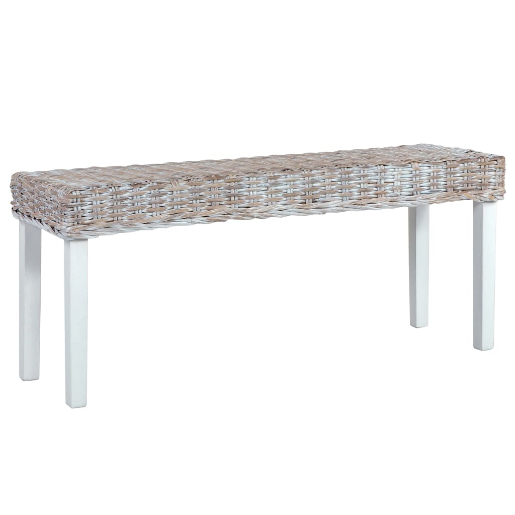 Banc 110 cm Blanc Rotin naturel kubu et bois d'acajou massif - XIOS