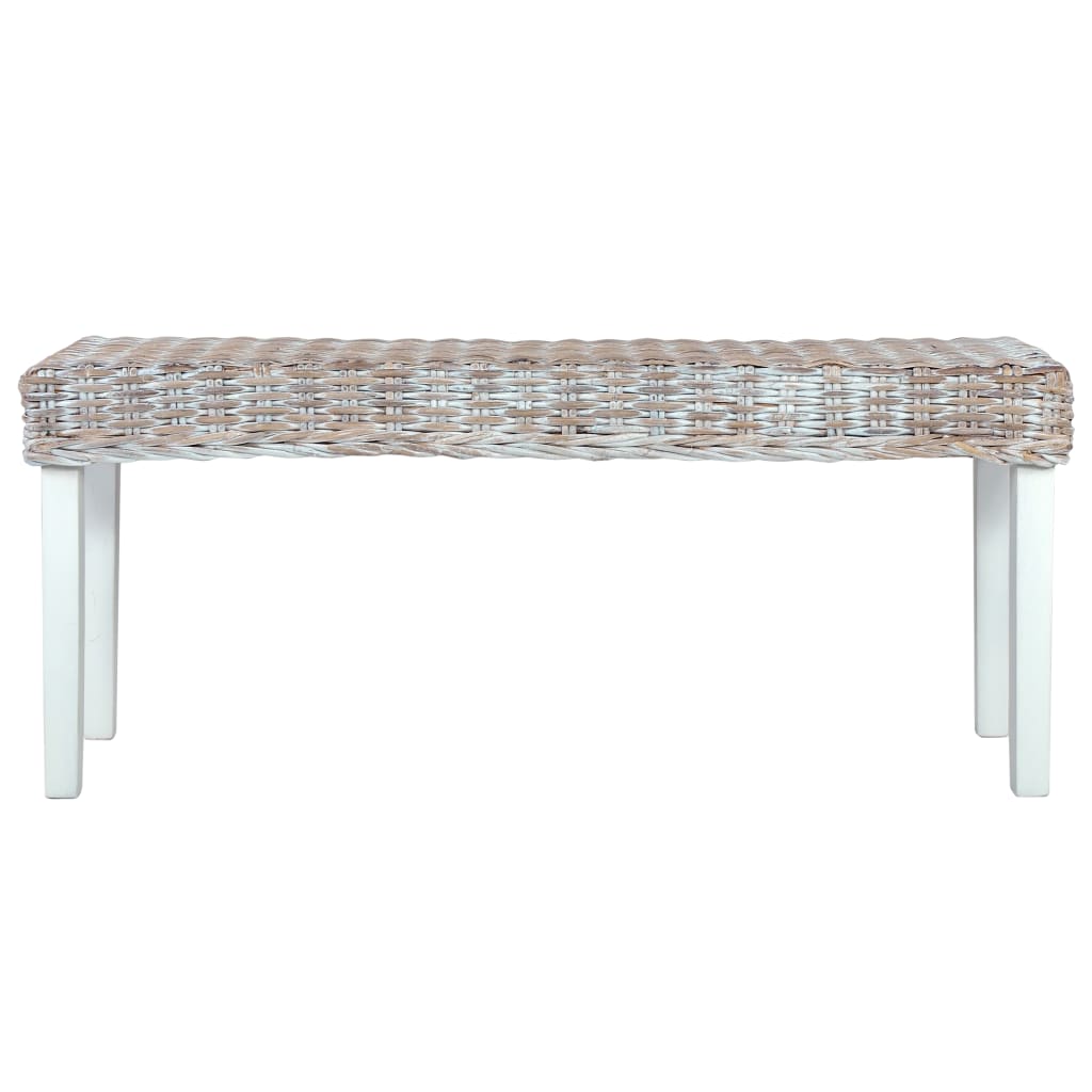 Banc 110 cm Blanc Rotin naturel kubu et bois d'acajou massif - XIOS