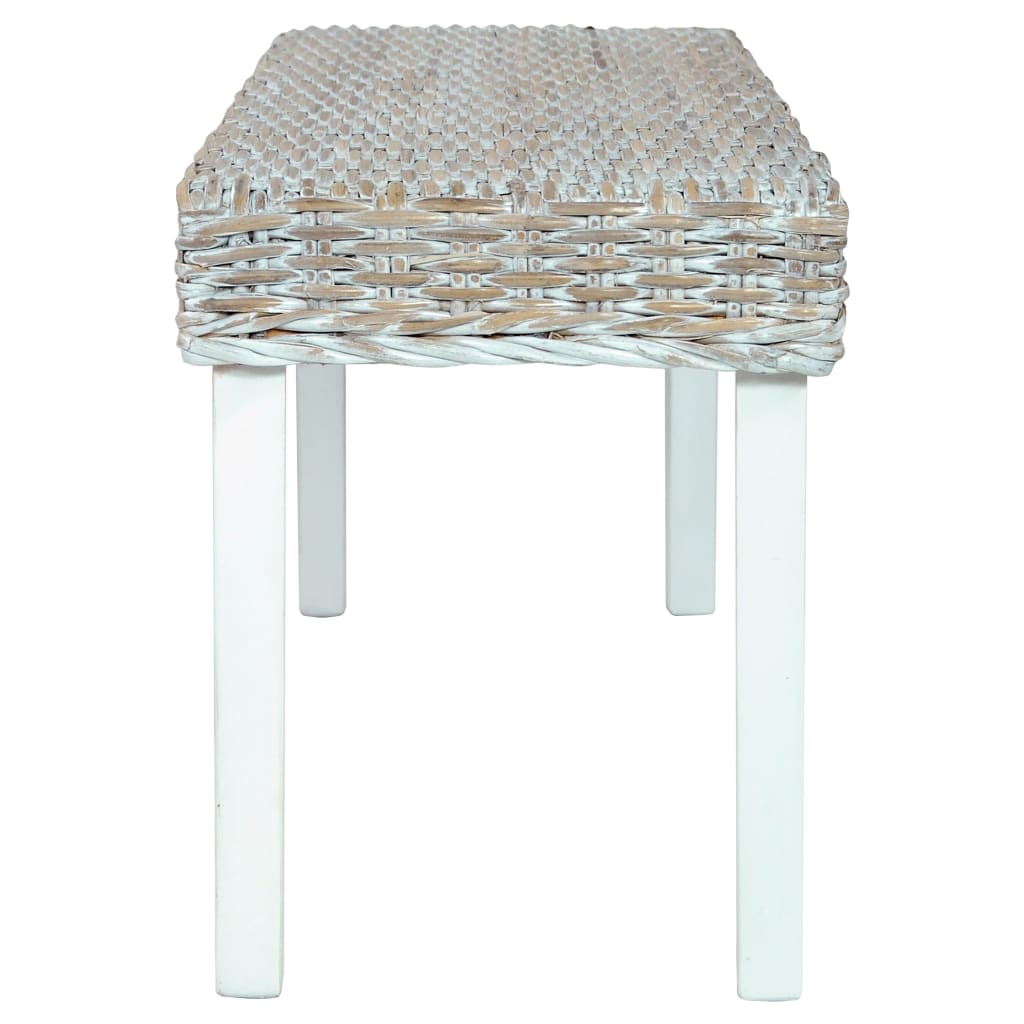 Banc 110 cm Blanc Rotin naturel kubu et bois d'acajou massif - XIOS