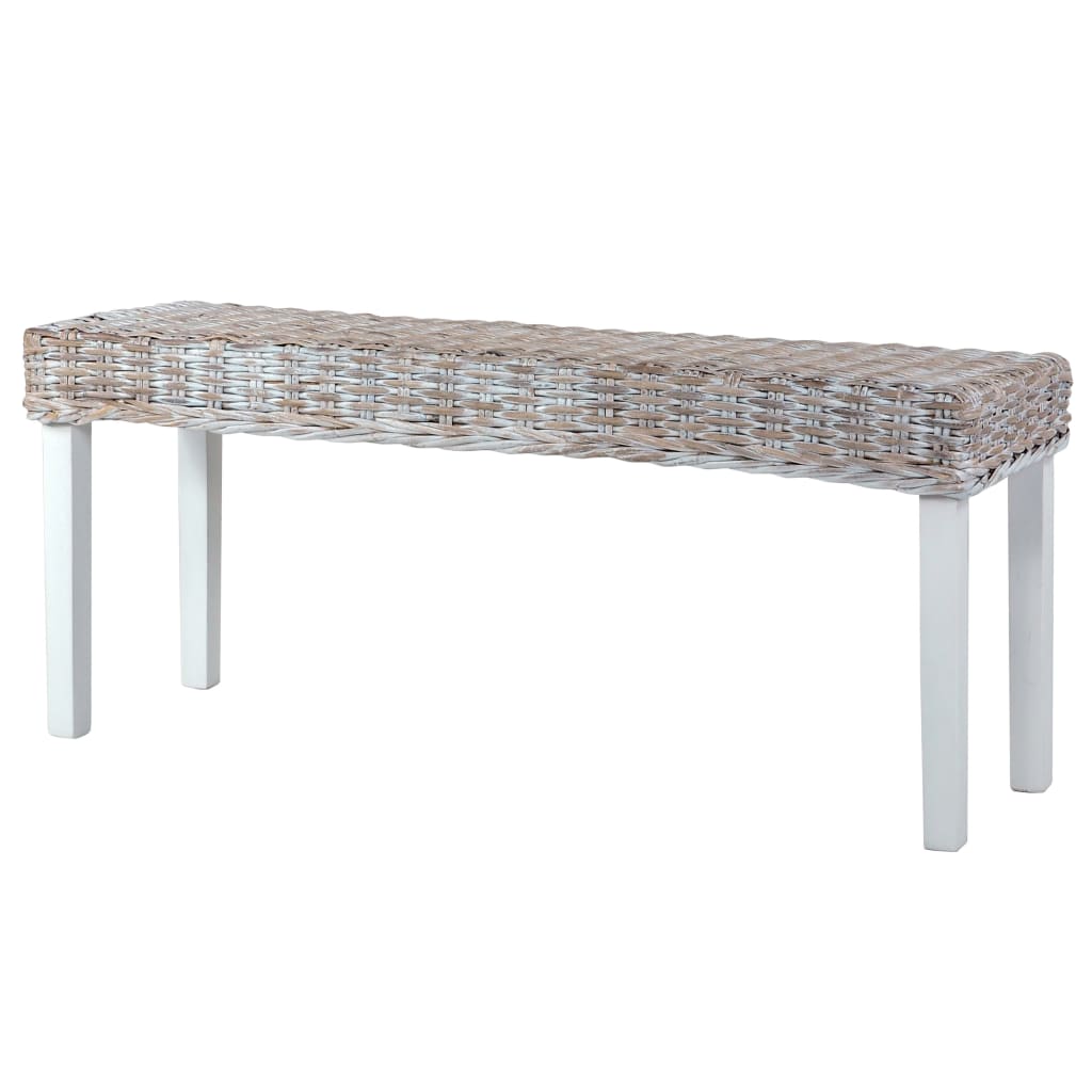 Banc 110 cm Blanc Rotin naturel kubu et bois d'acajou massif - XIOS