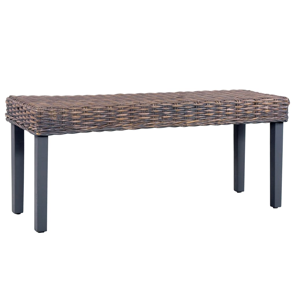 Banc 110 cm Gris Rotin naturel kubu et bois d'acajou massif - XIOS