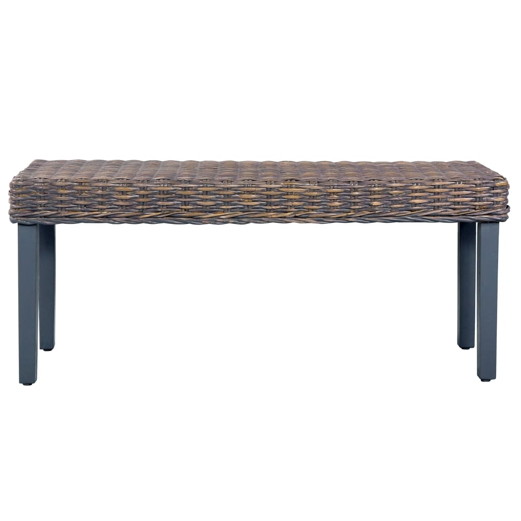 Banc 110 cm Gris Rotin naturel kubu et bois d'acajou massif - XIOS