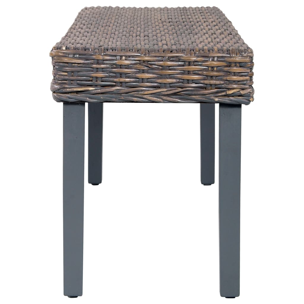 Banc 110 cm Gris Rotin naturel kubu et bois d'acajou massif - XIOS