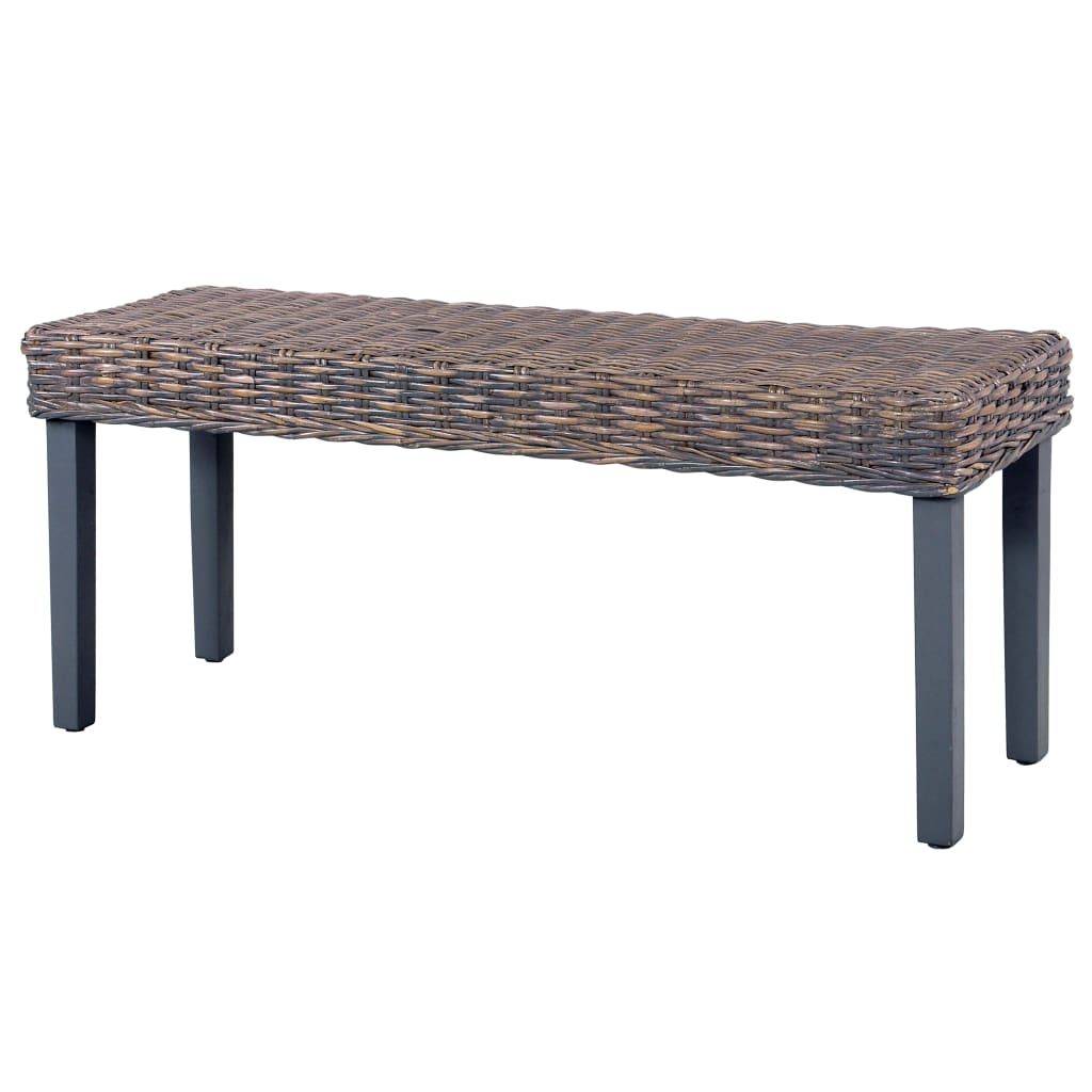 Banc 110 cm Gris Rotin naturel kubu et bois d'acajou massif - XIOS