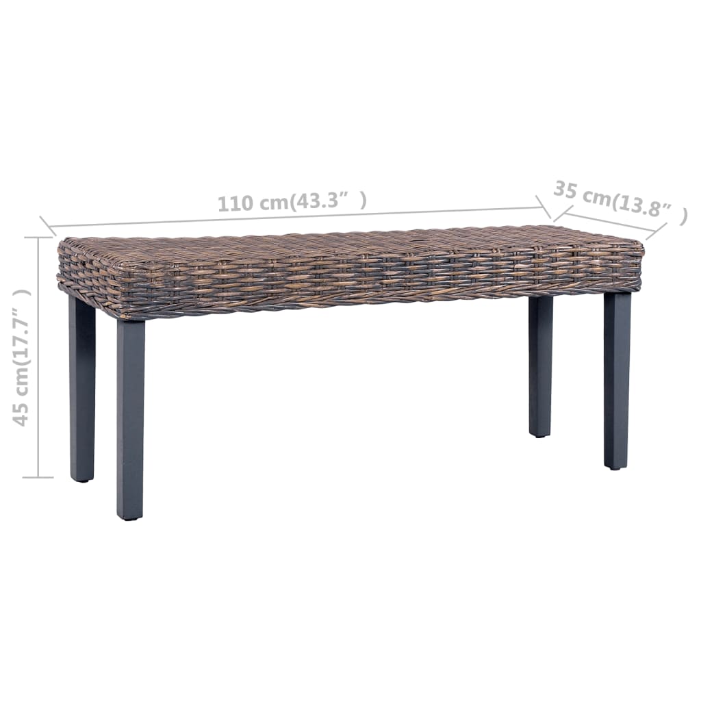 Banc 110 cm Gris Rotin naturel kubu et bois d'acajou massif - XIOS