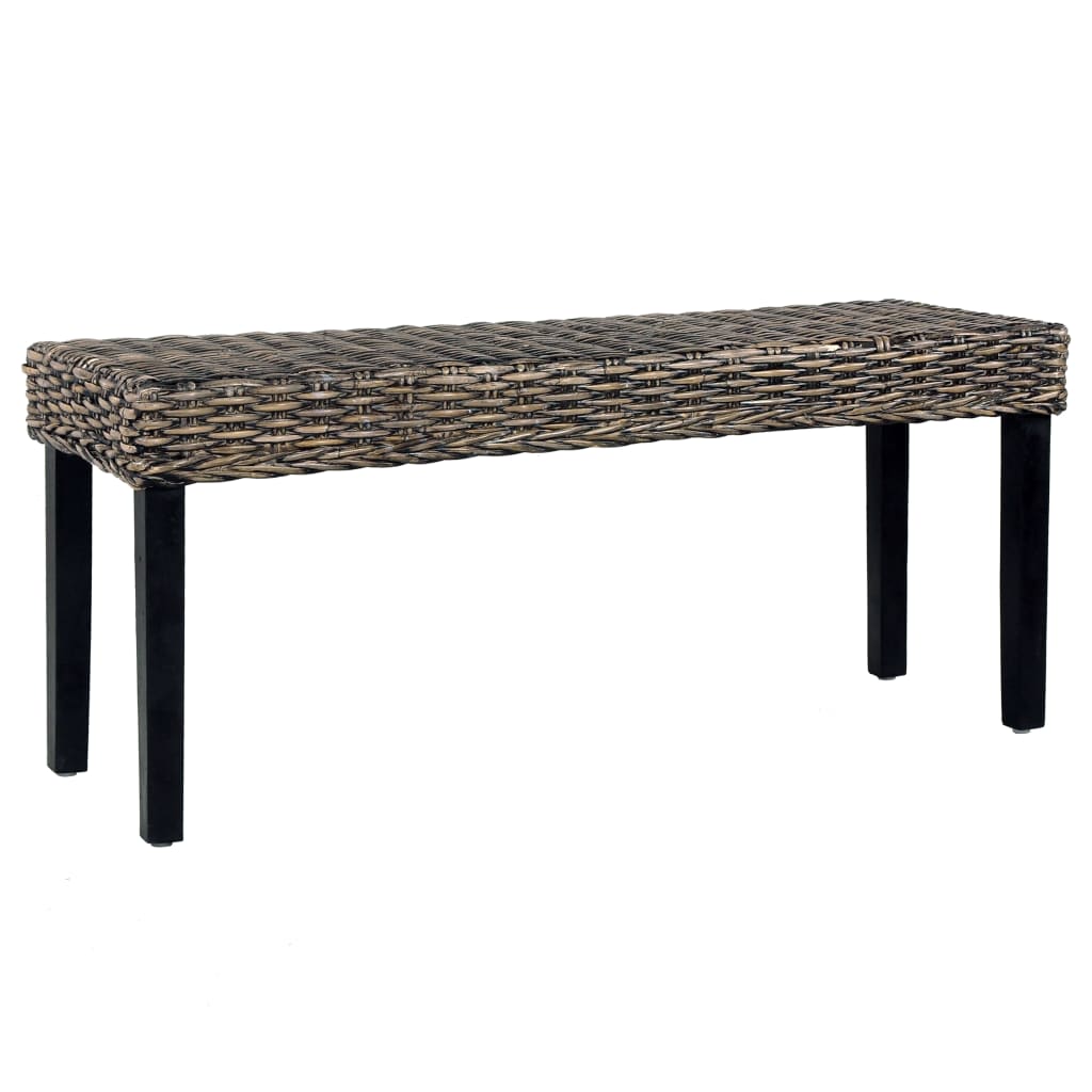 Banc 110 cm Noir Rotin naturel kubu et bois d'acajou massif - XIOS