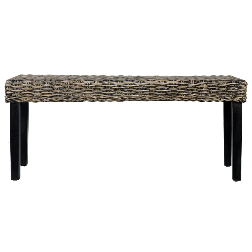 Banc 110 cm Noir Rotin naturel kubu et bois d'acajou massif - XIOS