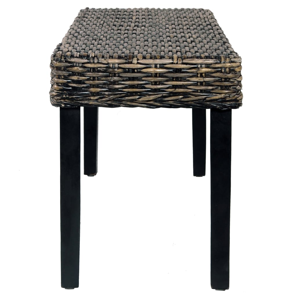 Banc 110 cm Noir Rotin naturel kubu et bois d'acajou massif - XIOS