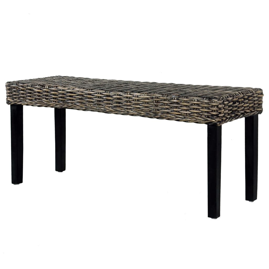 Banc 110 cm Noir Rotin naturel kubu et bois d'acajou massif - XIOS