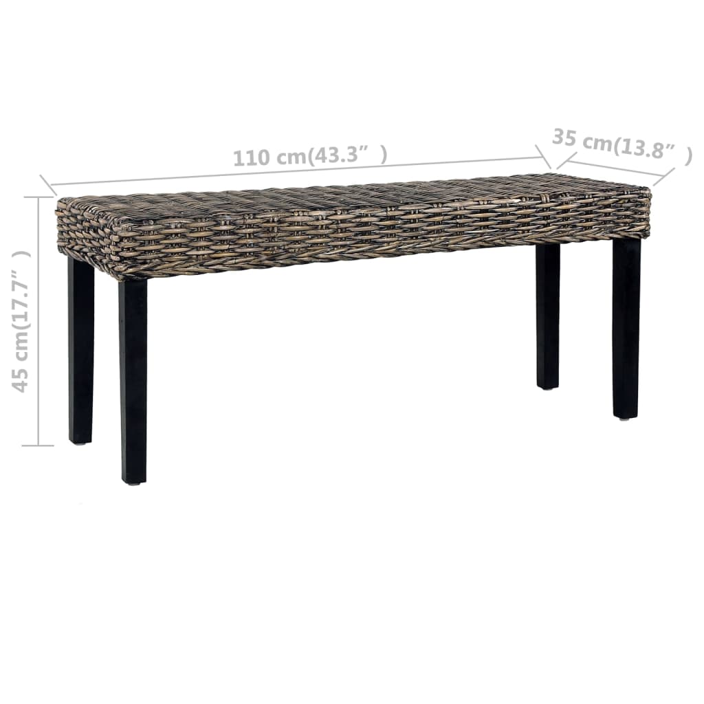Banc 110 cm Noir Rotin naturel kubu et bois d'acajou massif - XIOS