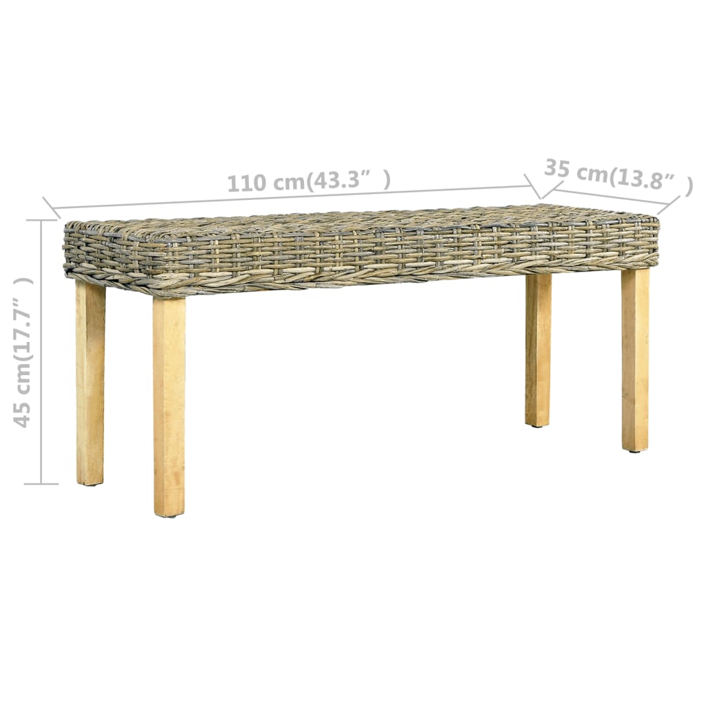 Banc 110 cm Rotin naturel kubu et bois d'acajou massif - XIOS