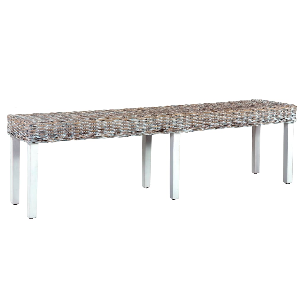 Banc 160 cm Blanc Rotin naturel kubu et bois de manguier massif - XIOS