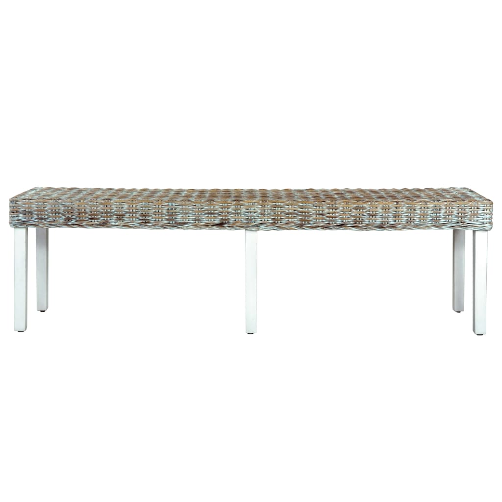Banc 160 cm Blanc Rotin naturel kubu et bois de manguier massif - XIOS
