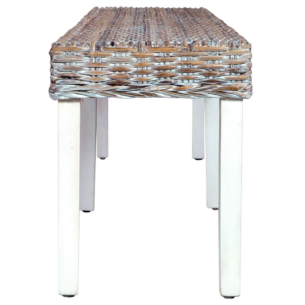 Banc 160 cm Blanc Rotin naturel kubu et bois de manguier massif - XIOS