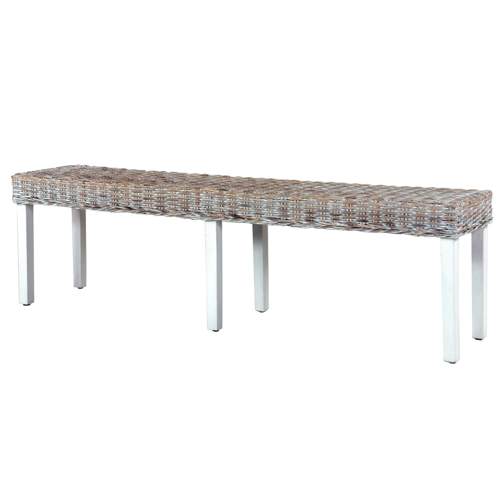 Banc 160 cm Blanc Rotin naturel kubu et bois de manguier massif - XIOS