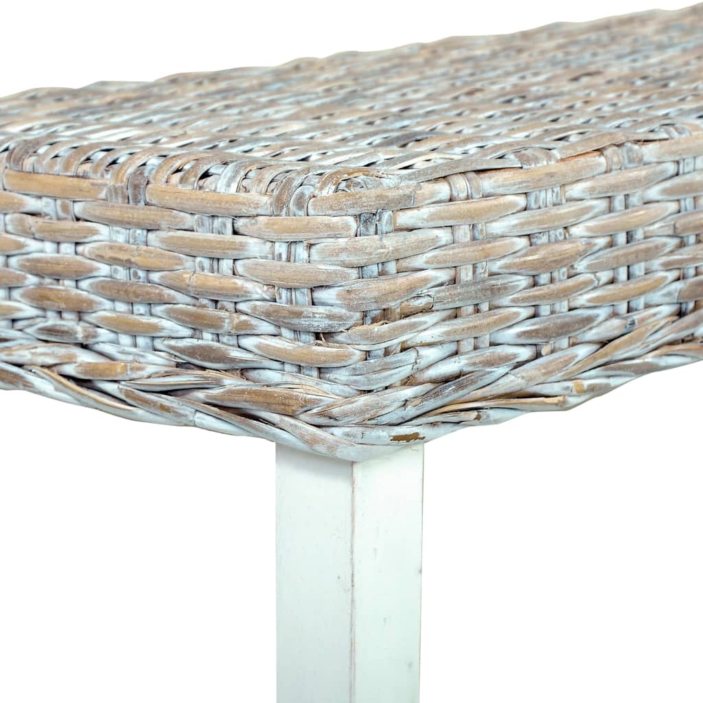 Banc 160 cm Blanc Rotin naturel kubu et bois de manguier massif - XIOS